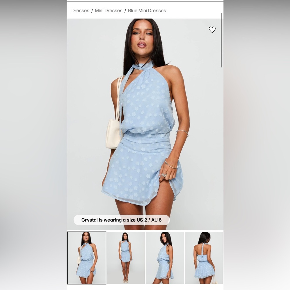 NWT Princess Polly Eurythmic Scarf Halter Mini Dress Blue Jacquard size small